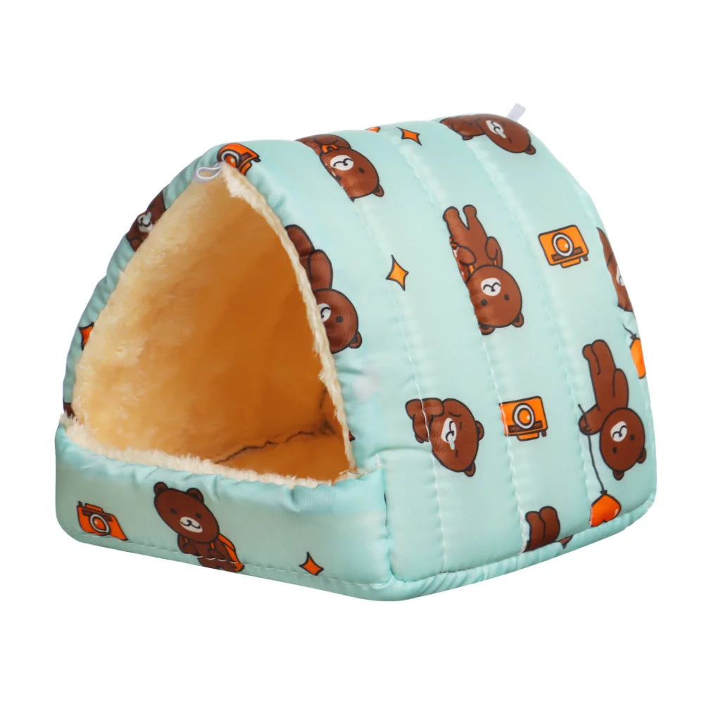 Cute Cartoon Rabbit Squirrel Mini Cage Guinea Pig Nest Small Animal Mice Rat Pet Sleeping Bed Hamster House Winter Warm Soft Mat