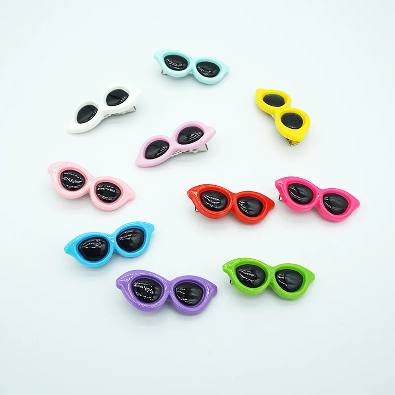 10 Pieces Plastic Pet Hair Clips Sunglasses Shape Hairpin For Small Dog Grooming Hair Accessories