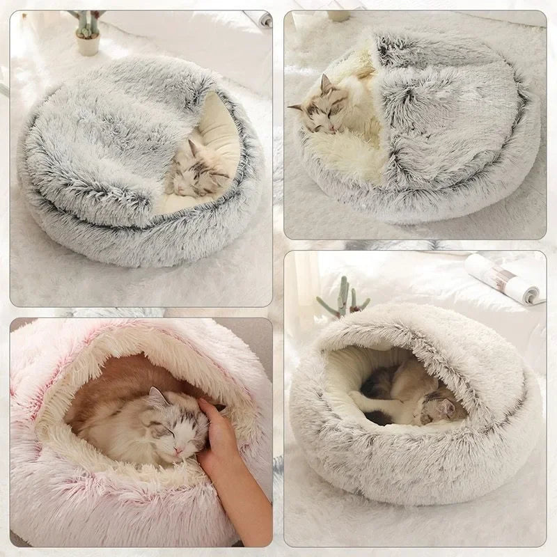 Cat Litter Pet Soft Plush Bed Semi-enclosed Cat Nest Shell Type Cat Bed Puppy Bed