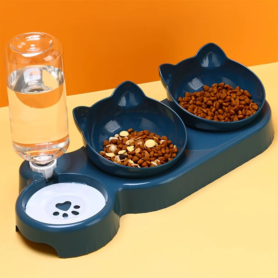 3 in 1 Automatic Pet Feeder with Tilted Design and Gravity Water Bottle for Neck Protection Ideal for Dogs and Cats