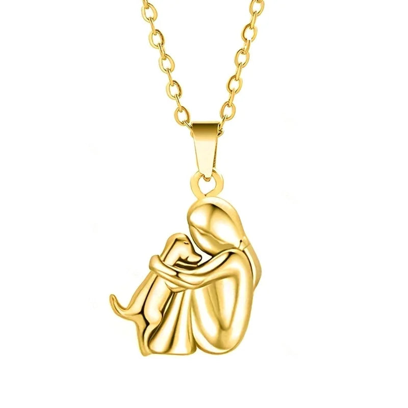 925 Sterling Silver Hug Necklace For Women And Men, 14K Yellow Gold Hugged Dog Necklace, Mom And Hug, Hug Angel Wings Pendant, Two Hands Hugs And Kisses Necklace, Hugging Necklaces For Women