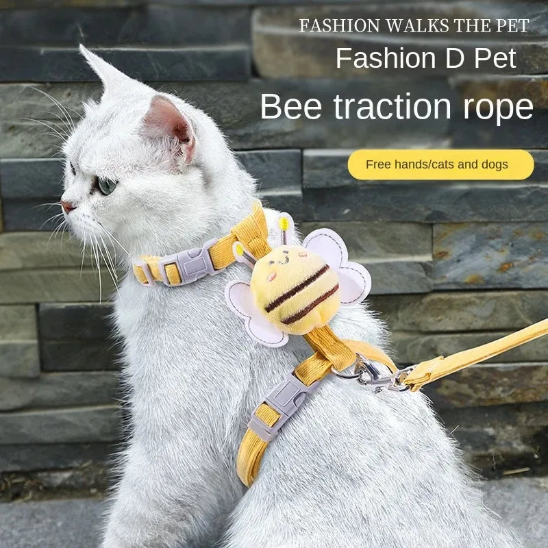 Cat Harness Leash Collar Set Adjustable Cartoon Bee Double Layer  Harness for Small Medium Pet Collar Leash Outdoor Walking