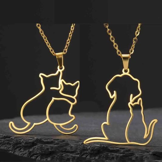 My Shape Hugging Puppy Kitten Necklace for Women Girls Stainless Steel Pendant Chain Animal Cat Dog Jewelry Pets Lovers Gifts