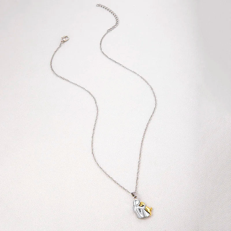 925 Sterling Silver Hug Necklace For Women And Men, 14K Yellow Gold Hugged Dog Necklace, Mom And Hug, Hug Angel Wings Pendant, Two Hands Hugs And Kisses Necklace, Hugging Necklaces For Women