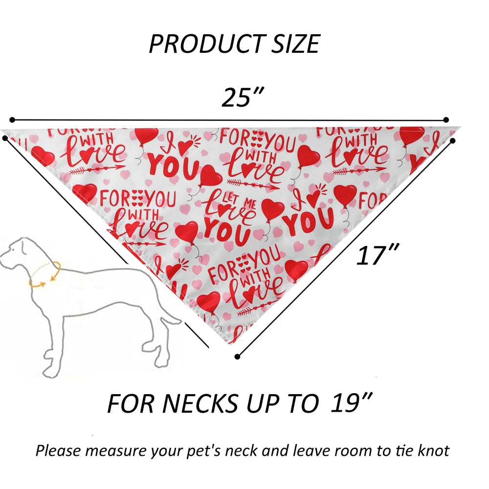 Sucado Valentine's Day Dog Bandana Triangle Bib Scarf with Heart and Love Patterns Pet Neckerchief Accessories for Puppy Cat