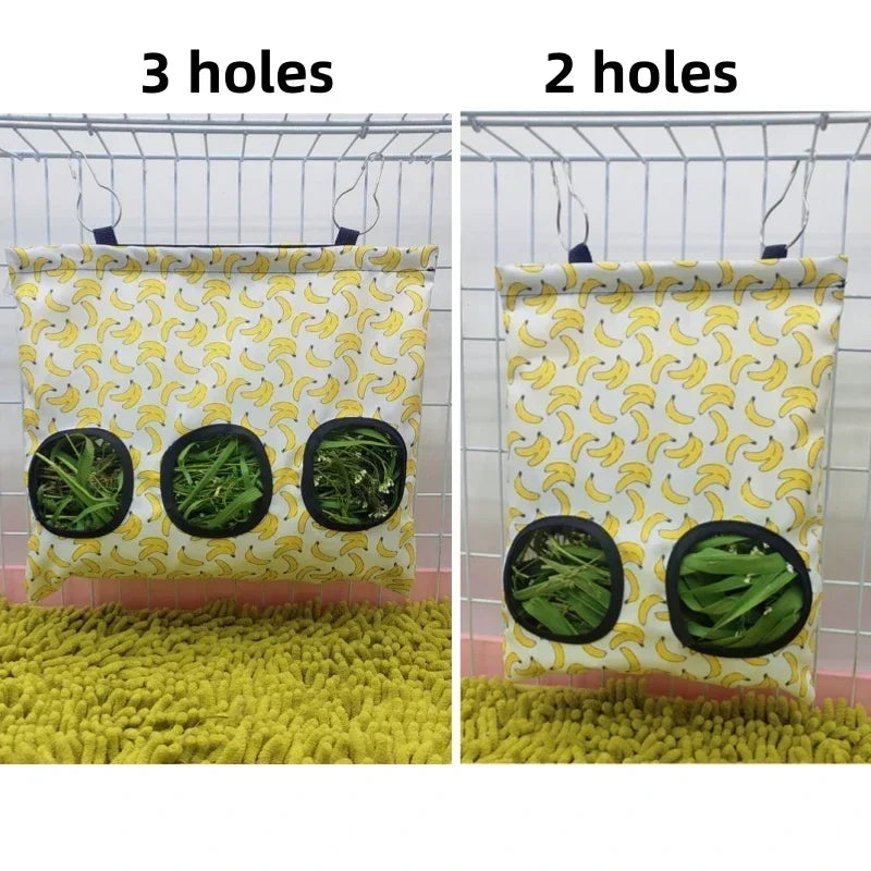 Hay Bag Hanging Pouch Feeder Holder Feeding Dispenser Container for Rabbit Guinea Pig Small Animals Pet Bunny Cage