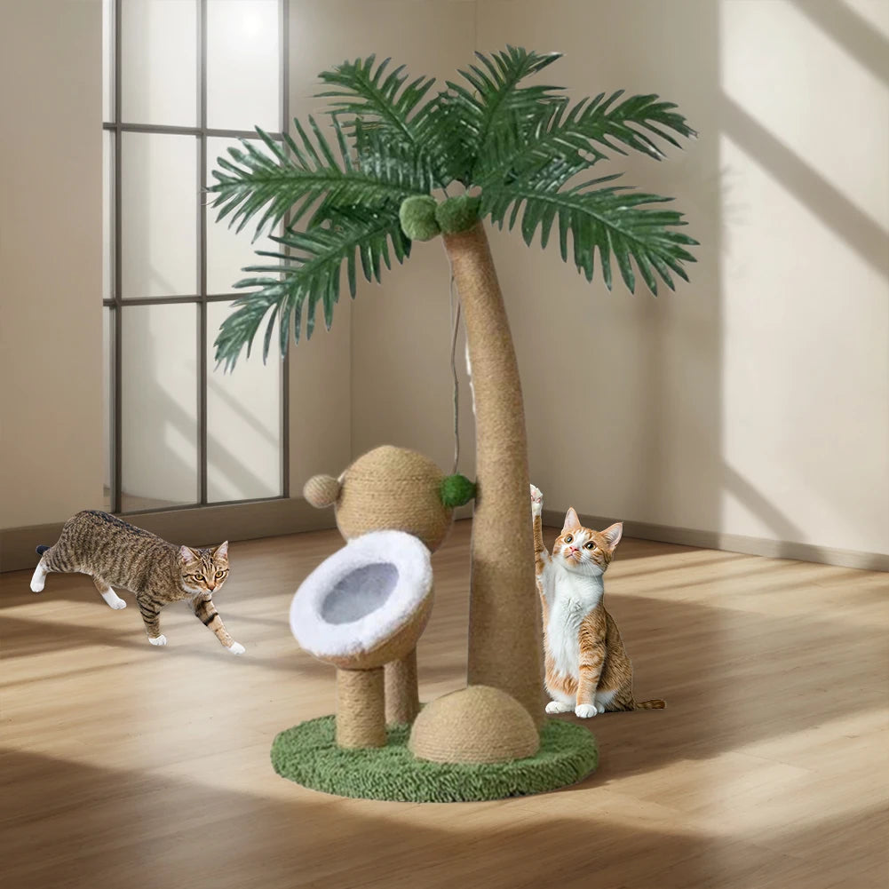 Coconut Tree Cat Scratching Post Interactive Cat Sisal Scratcher 28 Inch Natural Sisal Rope Cat Tree for Small Medium Cats