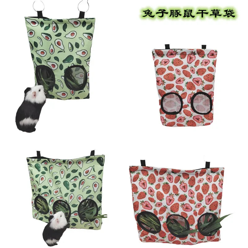 Hay Bag Hanging Pouch Feeder Holder Feeding Dispenser Container for Rabbit Guinea Pig Small Animals Pet Bunny Cage