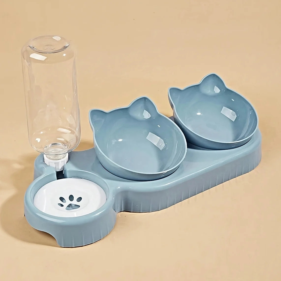 3 in 1 Automatic Pet Feeder with Tilted Design and Gravity Water Bottle for Neck Protection Ideal for Dogs and Cats