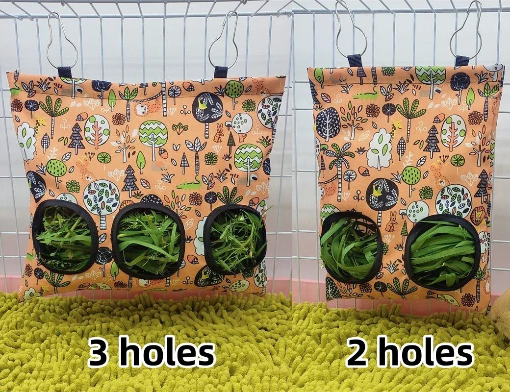 Hay Bag Hanging Pouch Feeder Holder Feeding Dispenser Container for Rabbit Guinea Pig Small Animals Pet Bunny Cage