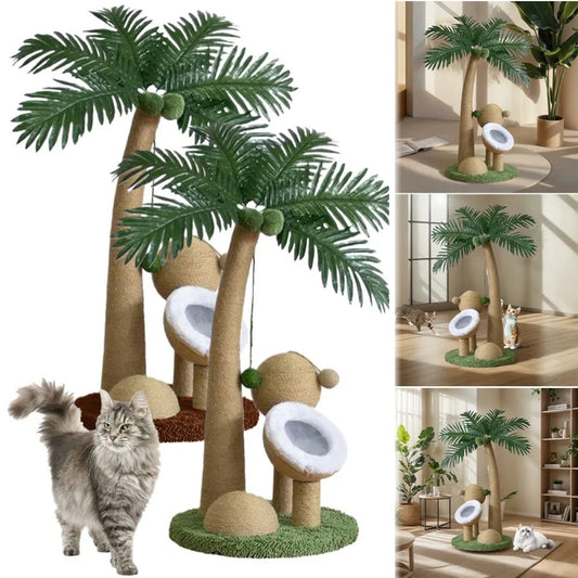 Coconut Tree Cat Scratching Post Interactive Cat Sisal Scratcher 28 Inch Natural Sisal Rope Cat Tree for Small Medium Cats