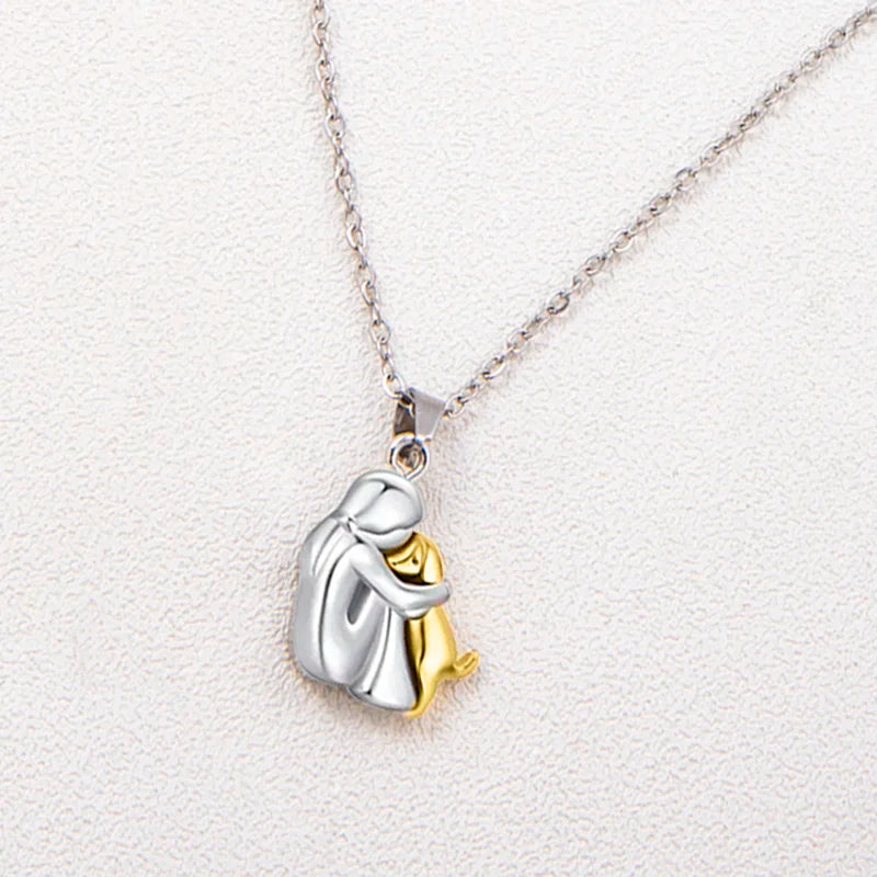 925 Sterling Silver Hug Necklace For Women And Men, 14K Yellow Gold Hugged Dog Necklace, Mom And Hug, Hug Angel Wings Pendant, Two Hands Hugs And Kisses Necklace, Hugging Necklaces For Women