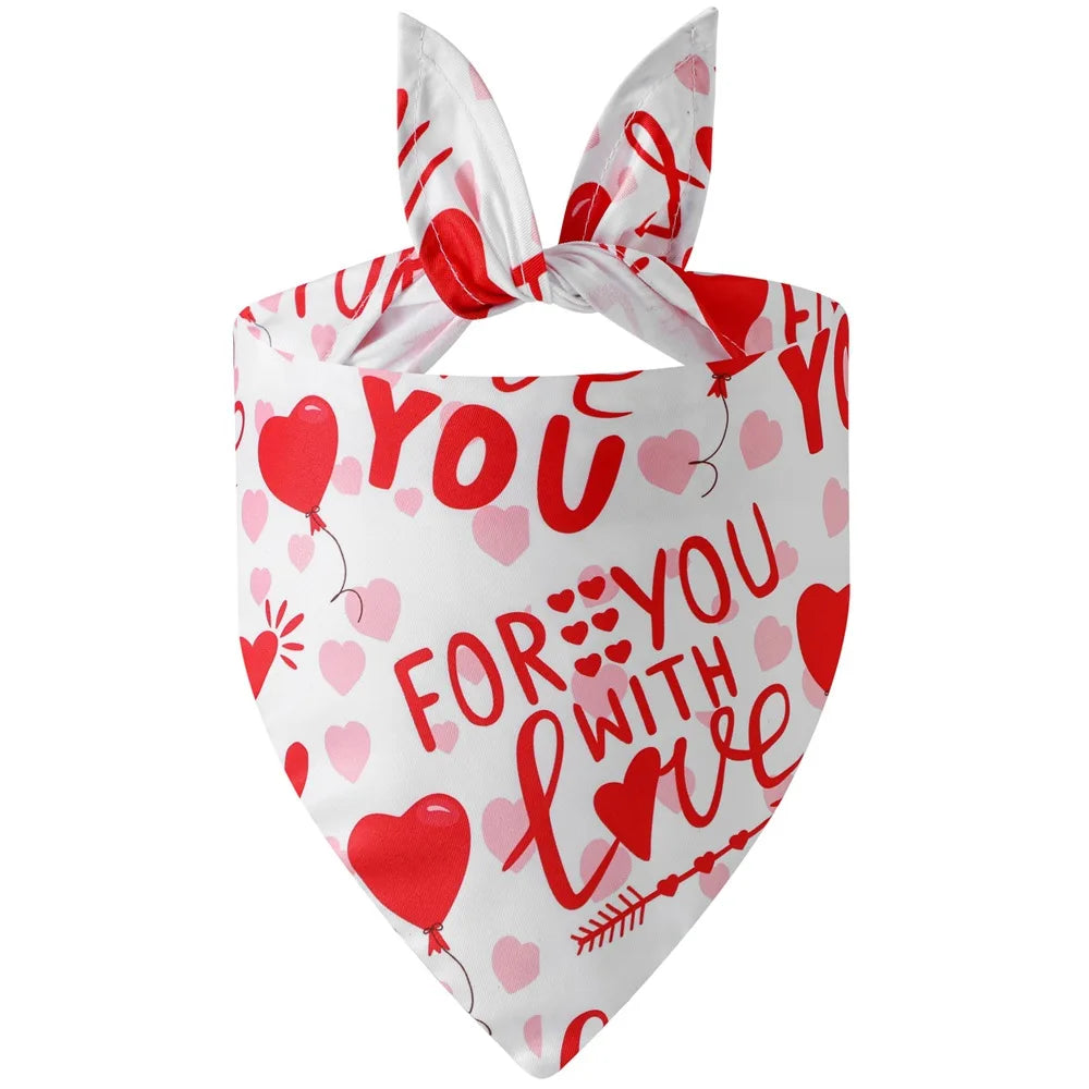 Sucado Valentine's Day Dog Bandana Triangle Bib Scarf with Heart and Love Patterns Pet Neckerchief Accessories for Puppy Cat