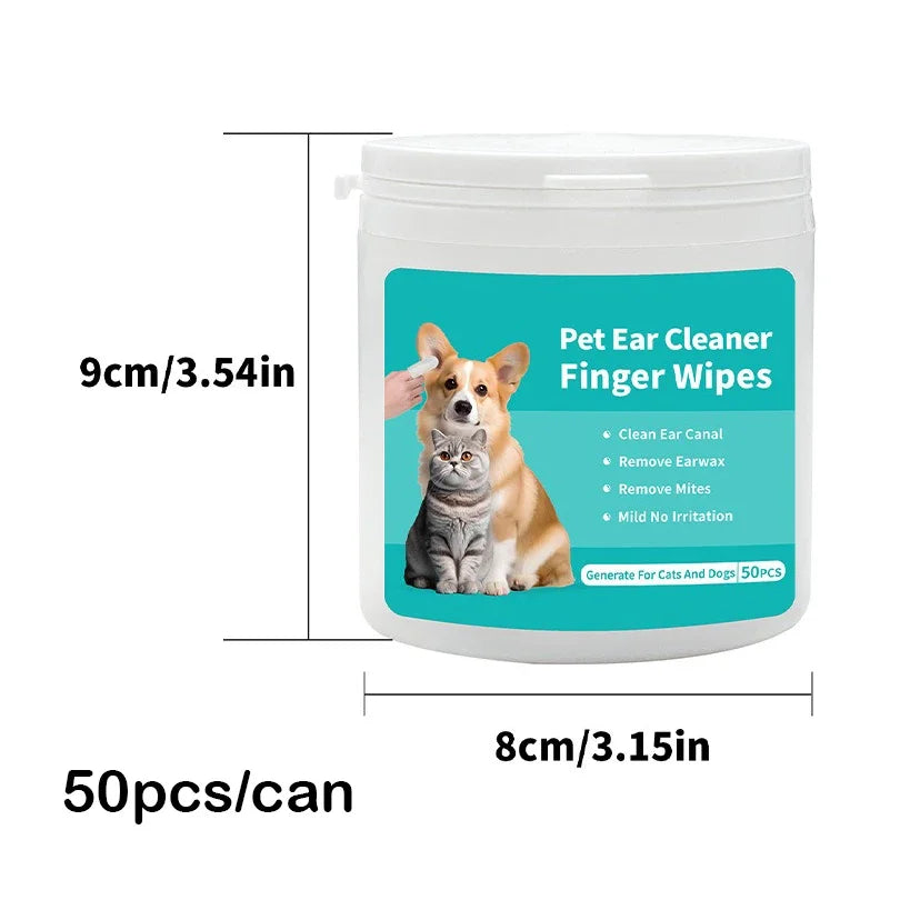 Dog Ear Cleaner Finger Wipes，Premium Ear Finger Wipes for Dogs Cats 50 Pcs Reduce Earwax Buildup Sooths Deodorizes Relieve Ear Itching Inflammation, Fresh Coconut Scent, Natural Ingredients