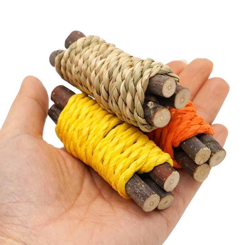 Rabbit Chew Toy Organic Natural Apple Wood Grass Pet Bunny Rabbit Toys For Chinchilla Guinea Pigs Hamster Utensils