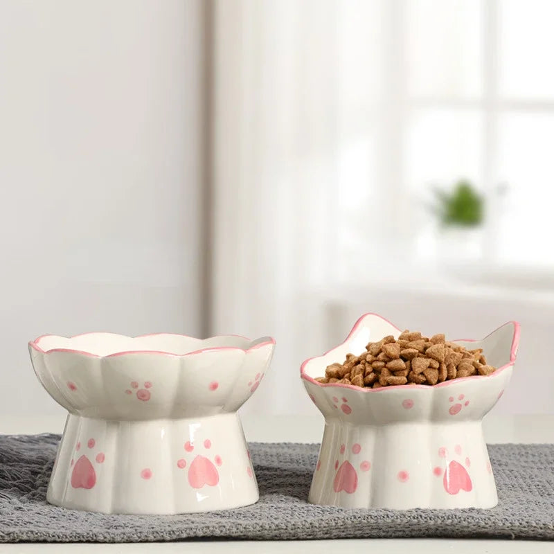 Cat Ceramic Food Bowl Elevated Pet Drinking Eating Feeders Small Puppy Dogs Snack Water Bowls Set Cats Feeding