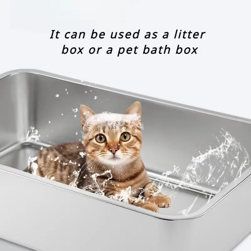 Stainless Steel Cat Bedpans Anti-splash Non-sealing Cat Litter Box Sandbox Splashproof Cats Cleaning Supplies Pet Products