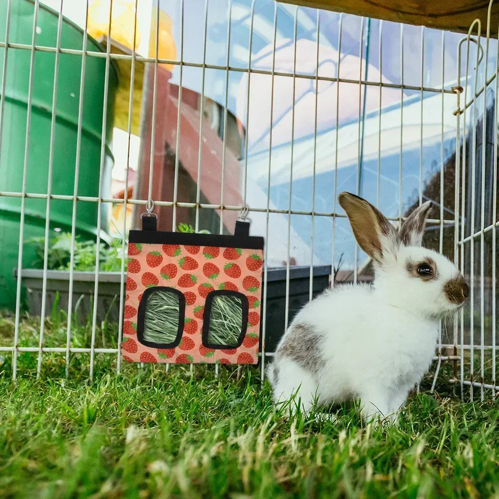 Hay Bag Hanging Pouch Feeder Holder Feeding Dispenser Container for Rabbit Guinea Pig Small Animals Pet Bunny Cage