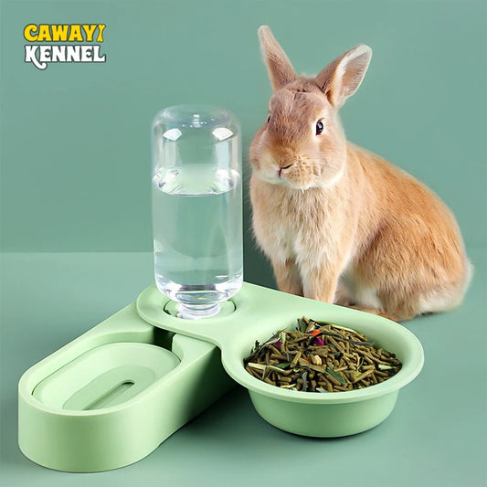 Pet Rabbit Chinchilla Guinea Pig Food Bowl Auto Feeder All-in-One Splice Food Bowl Drinking Fountain Raised Standing Dish Bowl