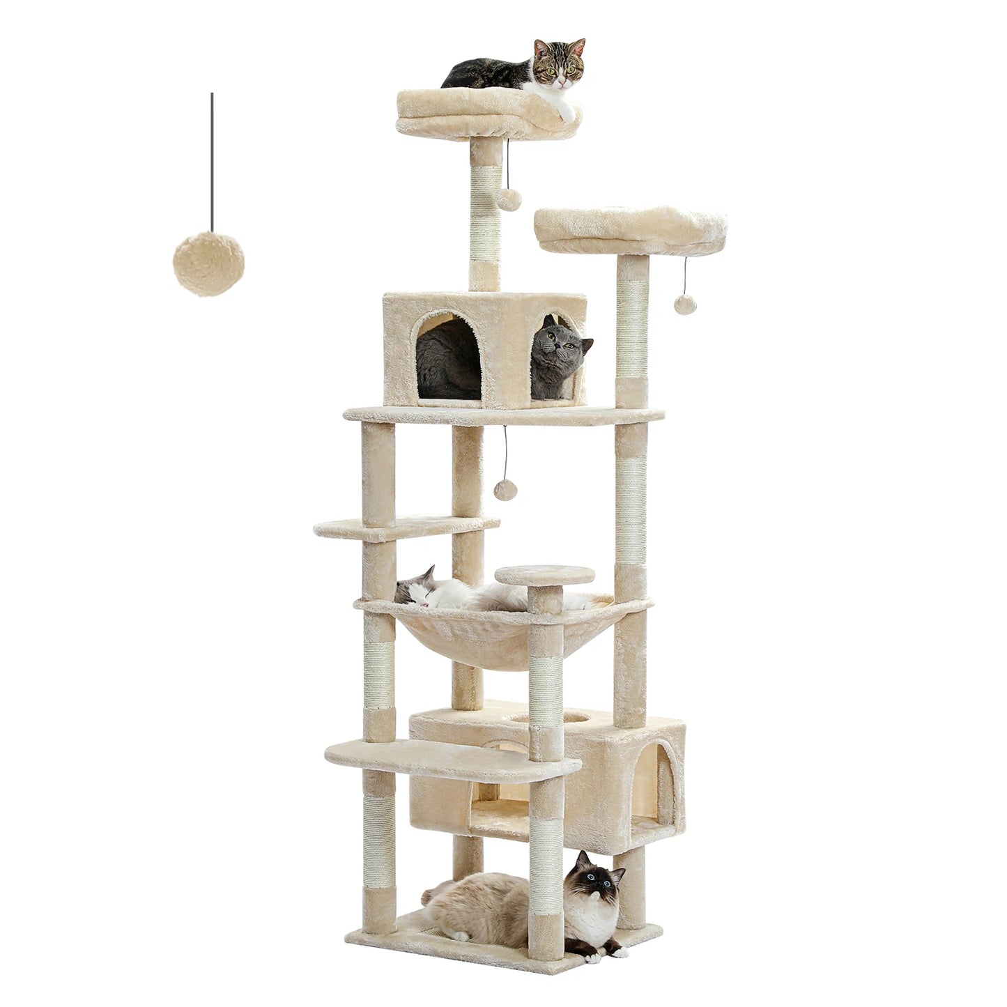 184cm Large Cat Tree and Tower for Indoor Cats With Sisal-Covered Scratching Posts Spacious Hammock Padded Perches and Condos