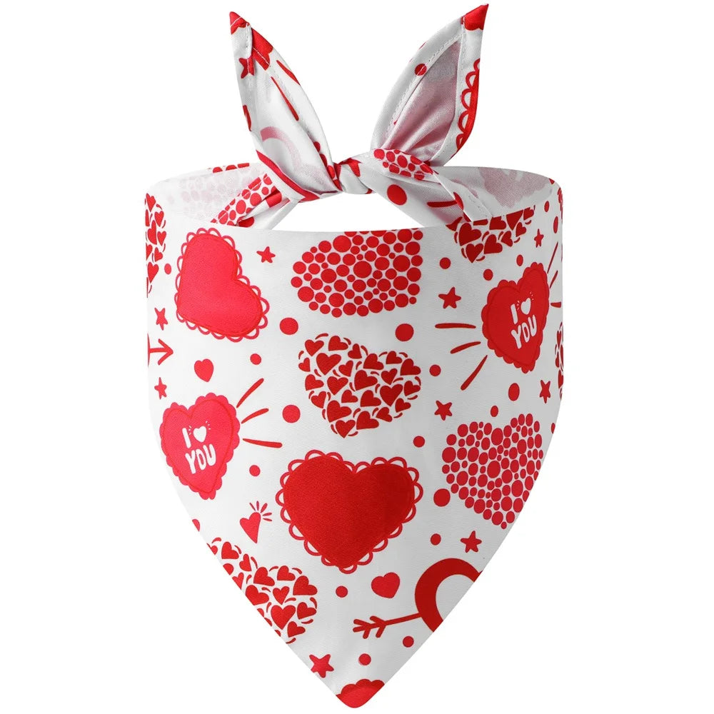 Sucado Valentine's Day Dog Bandana Triangle Bib Scarf with Heart and Love Patterns Pet Neckerchief Accessories for Puppy Cat