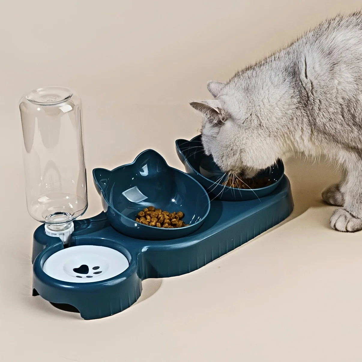 3 in 1 Automatic Pet Feeder with Tilted Design and Gravity Water Bottle for Neck Protection Ideal for Dogs and Cats