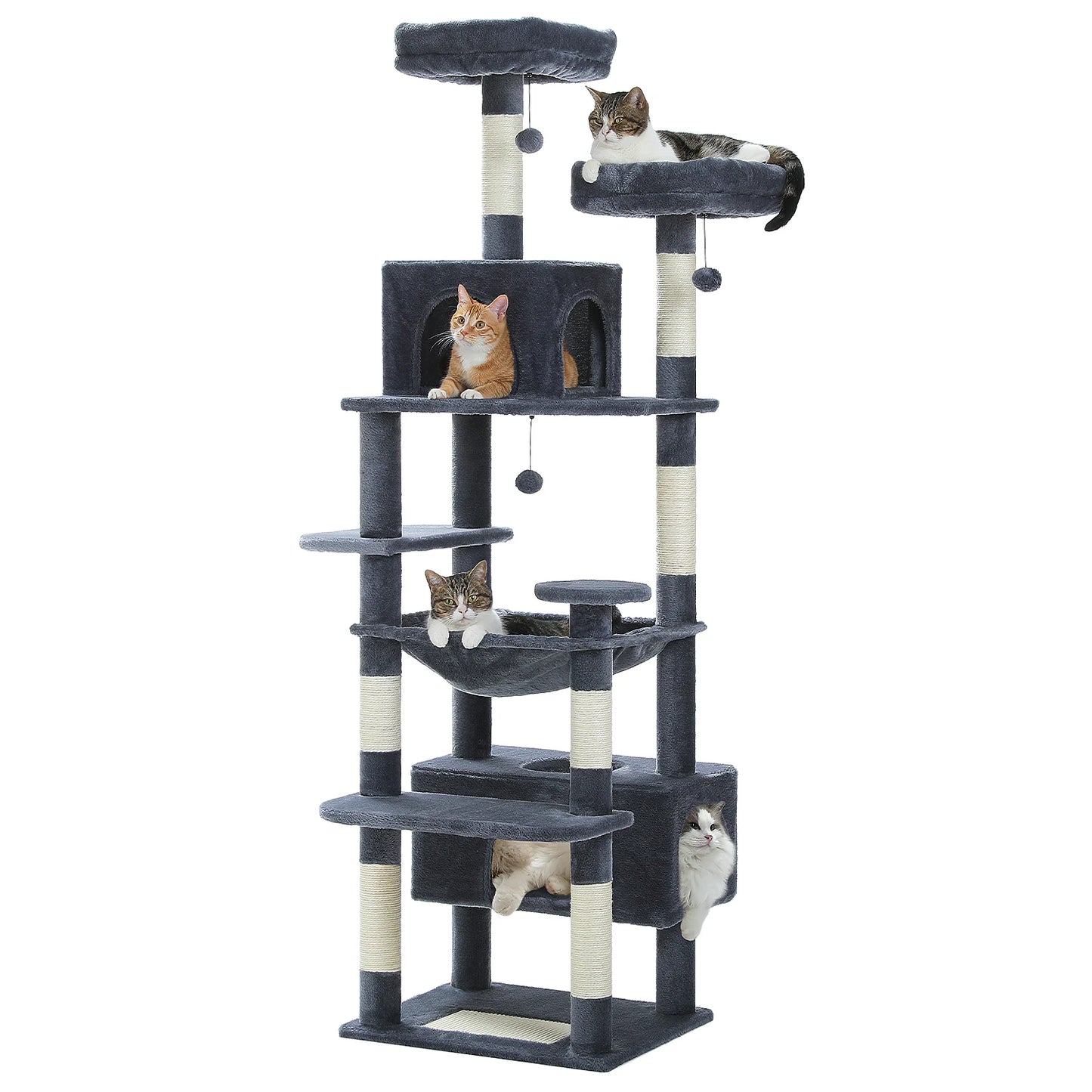 184cm Large Cat Tree and Tower for Indoor Cats With Sisal-Covered Scratching Posts Spacious Hammock Padded Perches and Condos