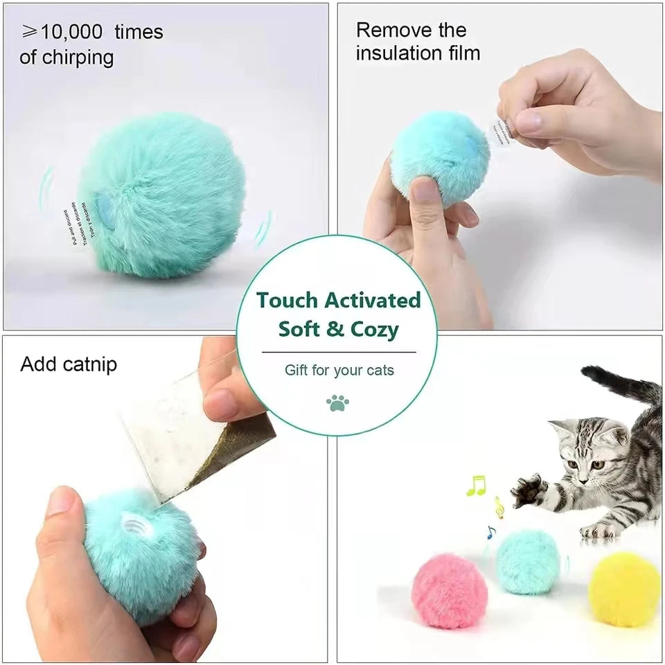 Smart Cat Toys Interactive Ball Plush Electric Catnip Training Toy Kitten Touch Sounding Pet Product Squeak Toy Ball Cat