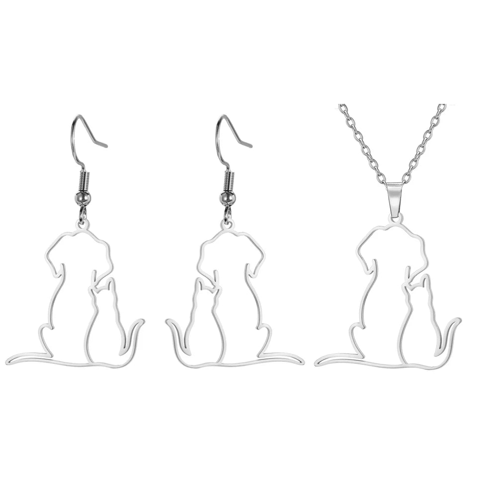 My Shape Hugging Puppy Kitten Necklace for Women Girls Stainless Steel Pendant Chain Animal Cat Dog Jewelry Pets Lovers Gifts