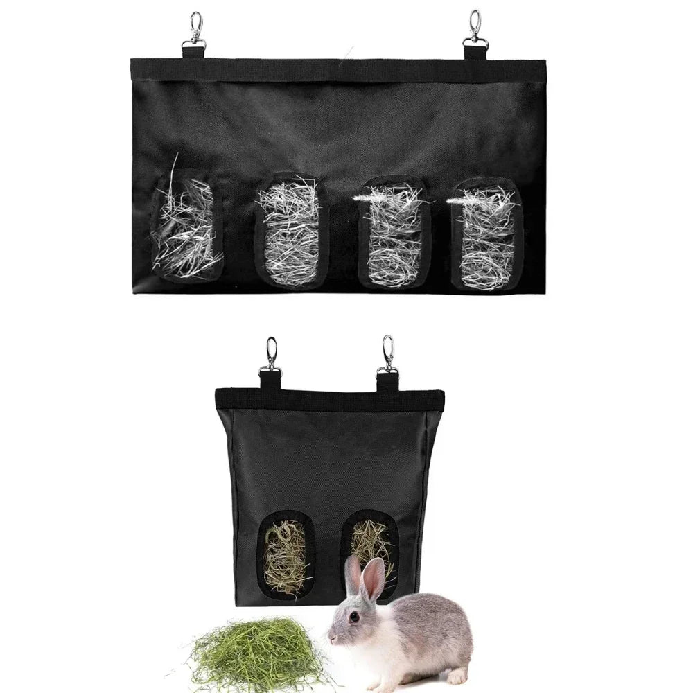 Hay Bag Hanging Pouch Feeder Holder Feeding Dispenser Container for Rabbit Guinea Pig Small Animals Pet Bunny Cage