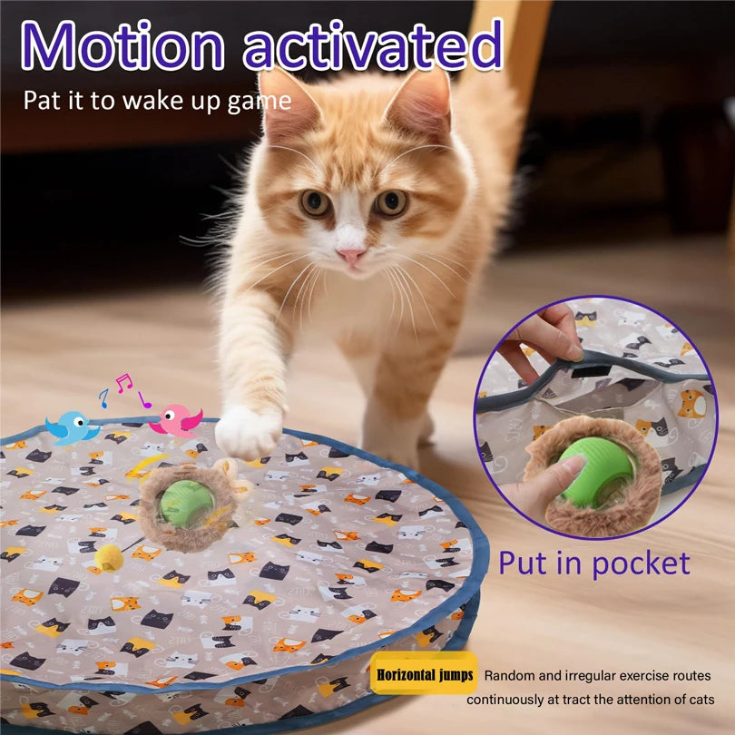 Interactive Cat Toys Ball Fast Rolling in Pouch Hide and Seek Kitten Toy Motion Activated Interactive Cat Toy for Indoor