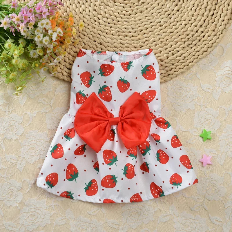 Cute Print Rabbit Clothes Summer Pet Dresses with Bow for  Rabbits Small Animals Clothing Outfit Bunny Dress Pet Supplies