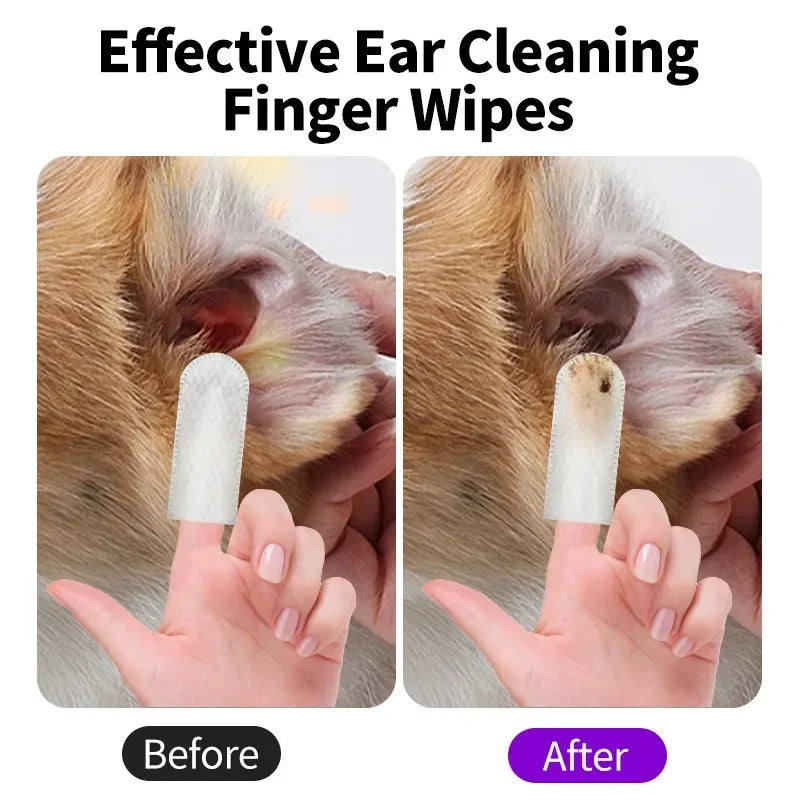 Dog Ear Cleaner Finger Wipes，Premium Ear Finger Wipes for Dogs Cats 50 Pcs Reduce Earwax Buildup Sooths Deodorizes Relieve Ear Itching Inflammation, Fresh Coconut Scent, Natural Ingredients