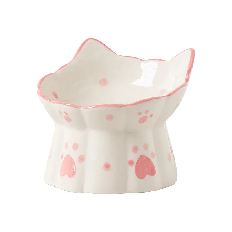 Cat Ceramic Food Bowl Elevated Pet Drinking Eating Feeders Small Puppy Dogs Snack Water Bowls Set Cats Feeding