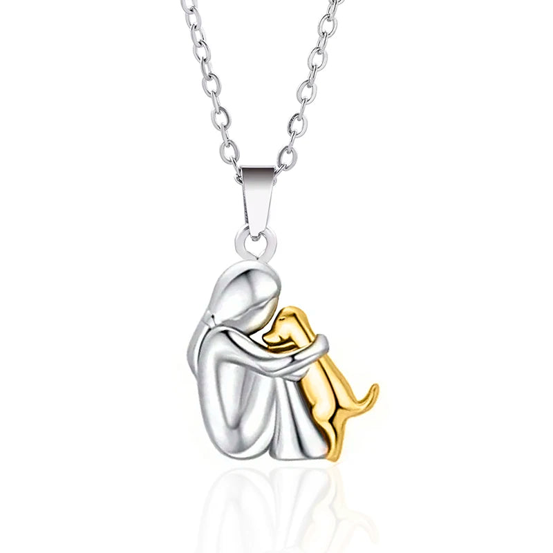 925 Sterling Silver Hug Necklace For Women And Men, 14K Yellow Gold Hugged Dog Necklace, Mom And Hug, Hug Angel Wings Pendant, Two Hands Hugs And Kisses Necklace, Hugging Necklaces For Women