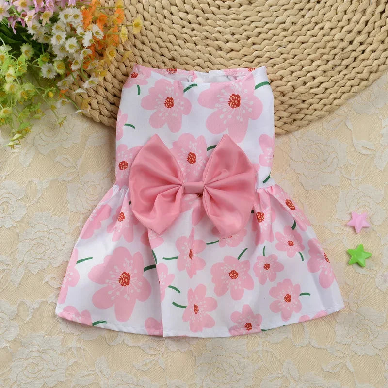 Cute Print Rabbit Clothes Summer Pet Dresses with Bow for  Rabbits Small Animals Clothing Outfit Bunny Dress Pet Supplies