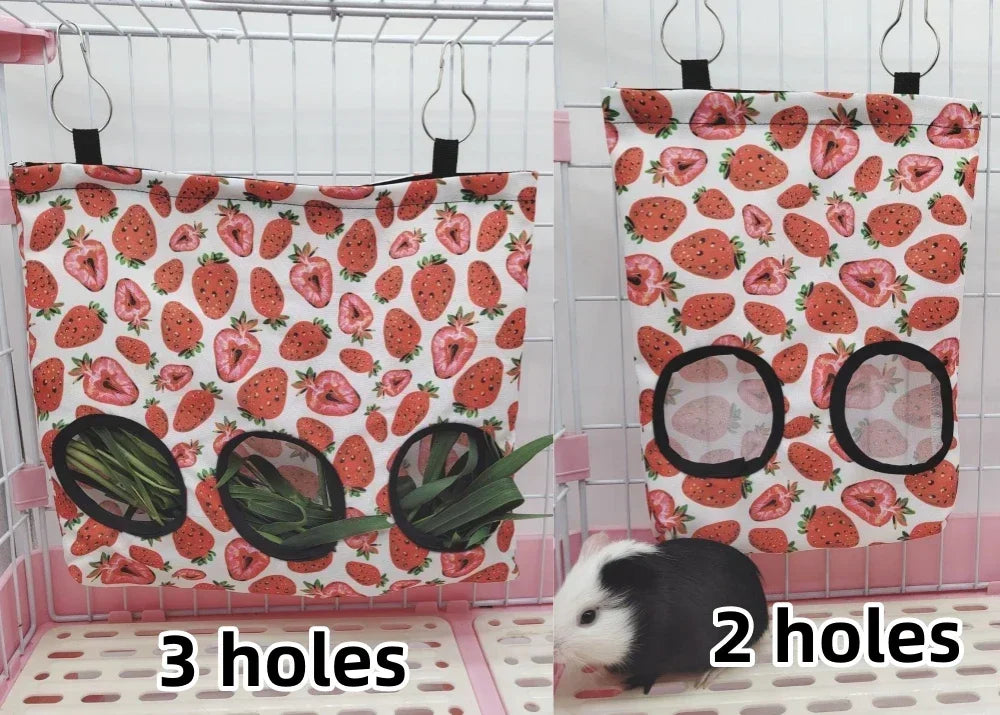 Hay Bag Hanging Pouch Feeder Holder Feeding Dispenser Container for Rabbit Guinea Pig Small Animals Pet Bunny Cage