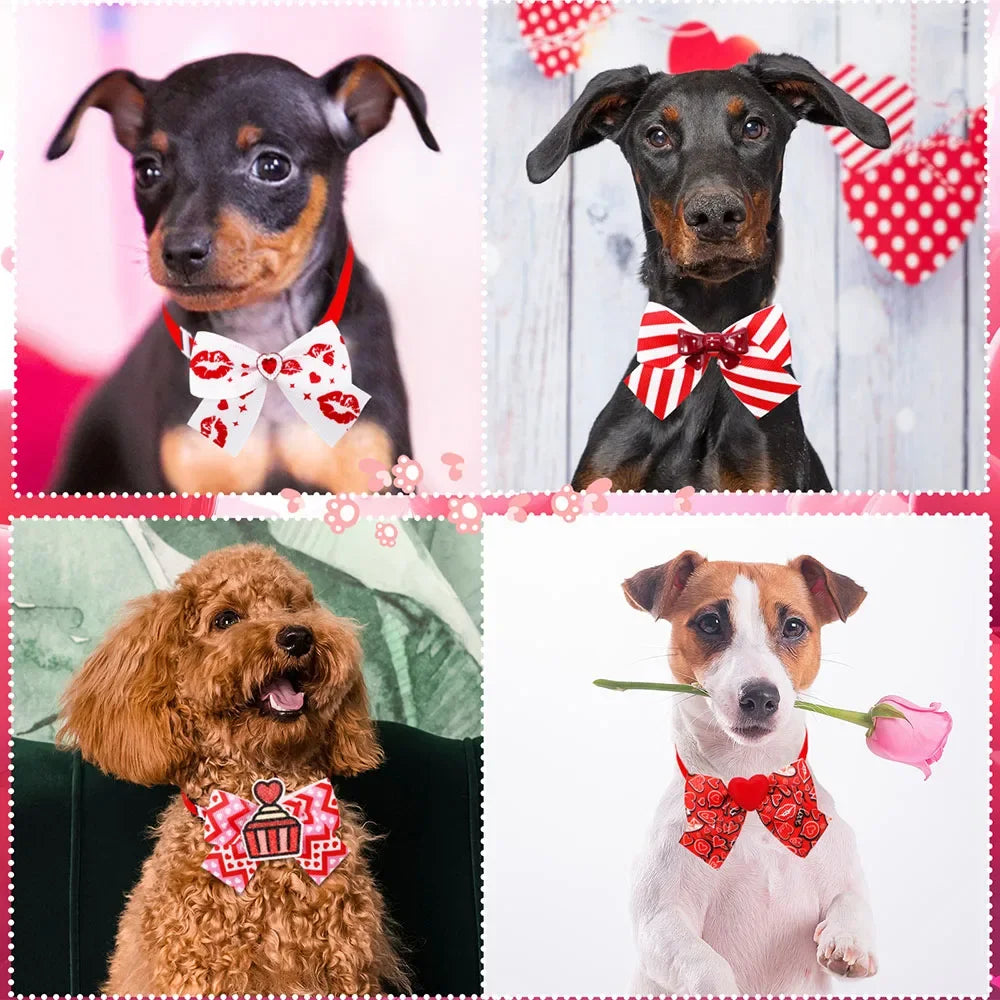 10PCS New Dog Bowties Pink Style Dog Accessories For Valentine's Day Adjustable Pet Dog Bow Ties Collars Pet Supplies For Dogs