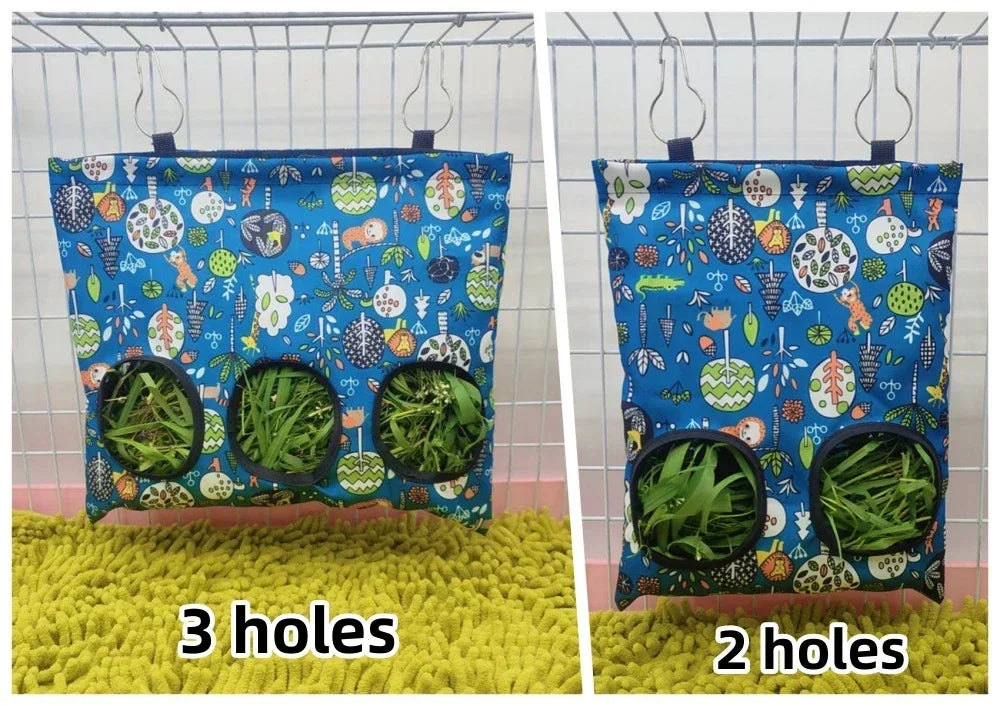 Hay Bag Hanging Pouch Feeder Holder Feeding Dispenser Container for Rabbit Guinea Pig Small Animals Pet Bunny Cage