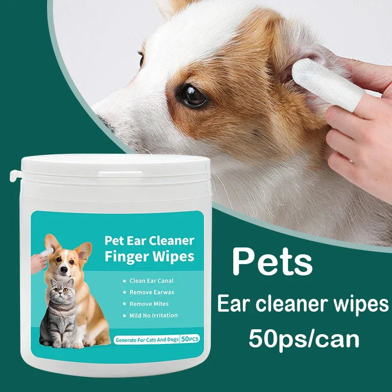 Dog Ear Cleaner Finger Wipes，Premium Ear Finger Wipes for Dogs Cats 50 Pcs Reduce Earwax Buildup Sooths Deodorizes Relieve Ear Itching Inflammation, Fresh Coconut Scent, Natural Ingredients