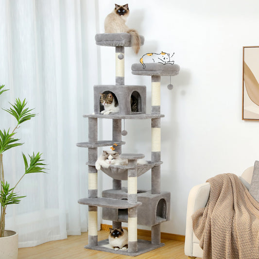 184cm Large Cat Tree and Tower for Indoor Cats With Sisal-Covered Scratching Posts Spacious Hammock Padded Perches and Condos