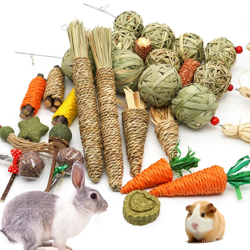 Rabbit Chew Toy Organic Natural Apple Wood Grass Pet Bunny Rabbit Toys For Chinchilla Guinea Pigs Hamster Utensils