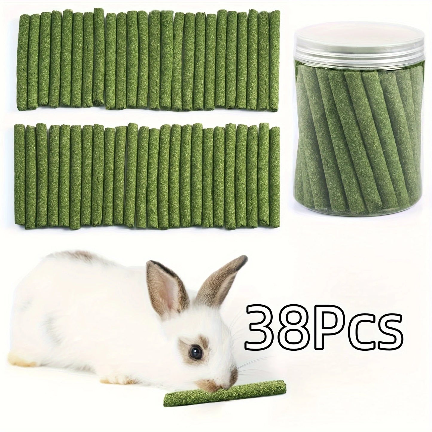 Timothy Hay Sticks for Rabbits 38PCS, Natural Timothy Grass Molar Teeth Stick Chew Toys for Bunnies Chinchillas Guinea Pigs