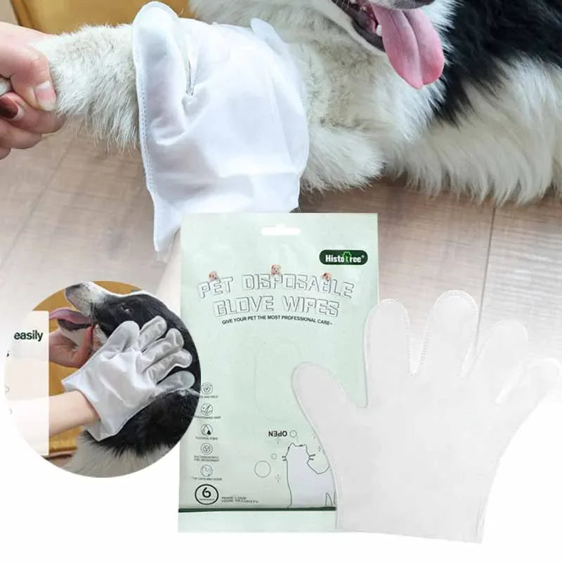 6PCS Pet Disposable Gloves, Pet Hydrolate Cleaning Gloves, No Rinse Pet Wipes Use for Pet Bathing, Pet Grooming Gloves, Pet Wipes Cleaning Massage Gloves,