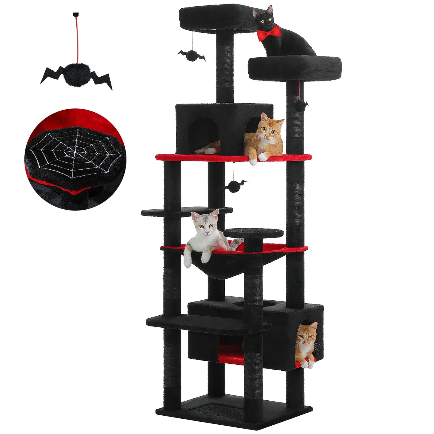 184cm Large Cat Tree and Tower for Indoor Cats With Sisal-Covered Scratching Posts Spacious Hammock Padded Perches and Condos