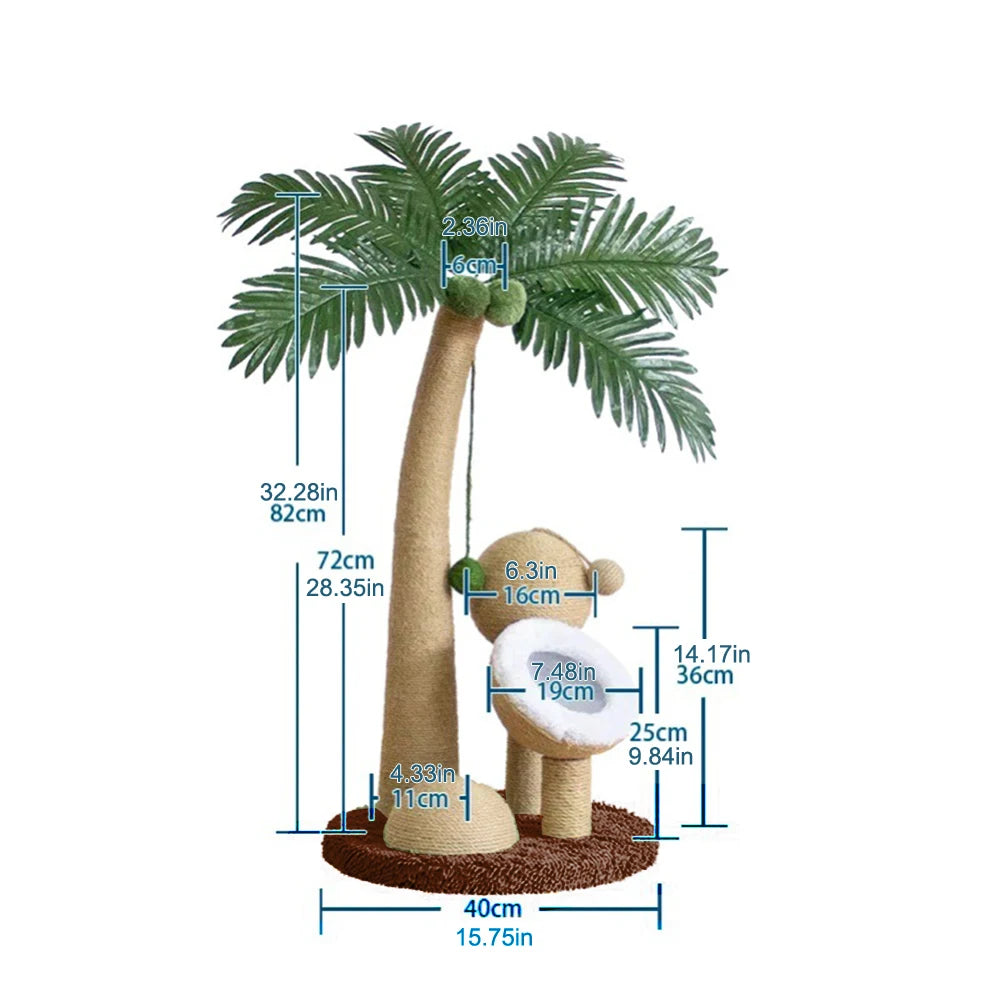 Coconut Tree Cat Scratching Post Interactive Cat Sisal Scratcher 28 Inch Natural Sisal Rope Cat Tree for Small Medium Cats