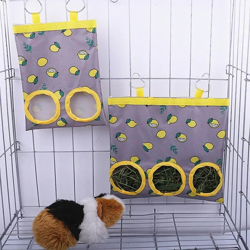 Hay Bag Hanging Pouch Feeder Holder Feeding Dispenser Container for Rabbit Guinea Pig Small Animals Pet Bunny Cage