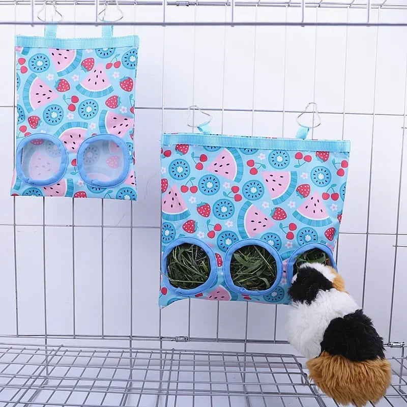 Hay Bag Hanging Pouch Feeder Holder Feeding Dispenser Container for Rabbit Guinea Pig Small Animals Pet Bunny Cage