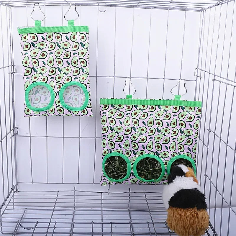 Hay Bag Hanging Pouch Feeder Holder Feeding Dispenser Container for Rabbit Guinea Pig Small Animals Pet Bunny Cage