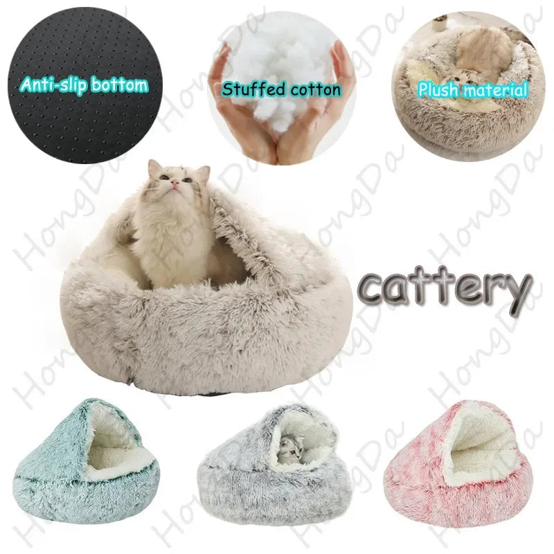 Cat Litter Pet Soft Plush Bed Semi-enclosed Cat Nest Shell Type Cat Bed Puppy Bed